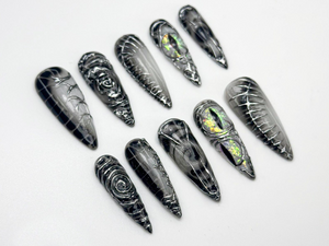 Dragon Gothic Press On Nails | Black 3D Nail Art | Dark Mystic Scale Nails | Handmade Dragon Claw Press Ons | Unique Fantasy Nails | OB801HC