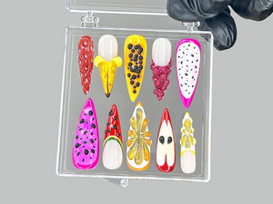 Tropical Fruit Press On Nails | Dragonfruit & Banana Nail Art | Colorful Fruit Press Ons | Kawaii Fruit Fake nails | Summer Nails | OB953YK