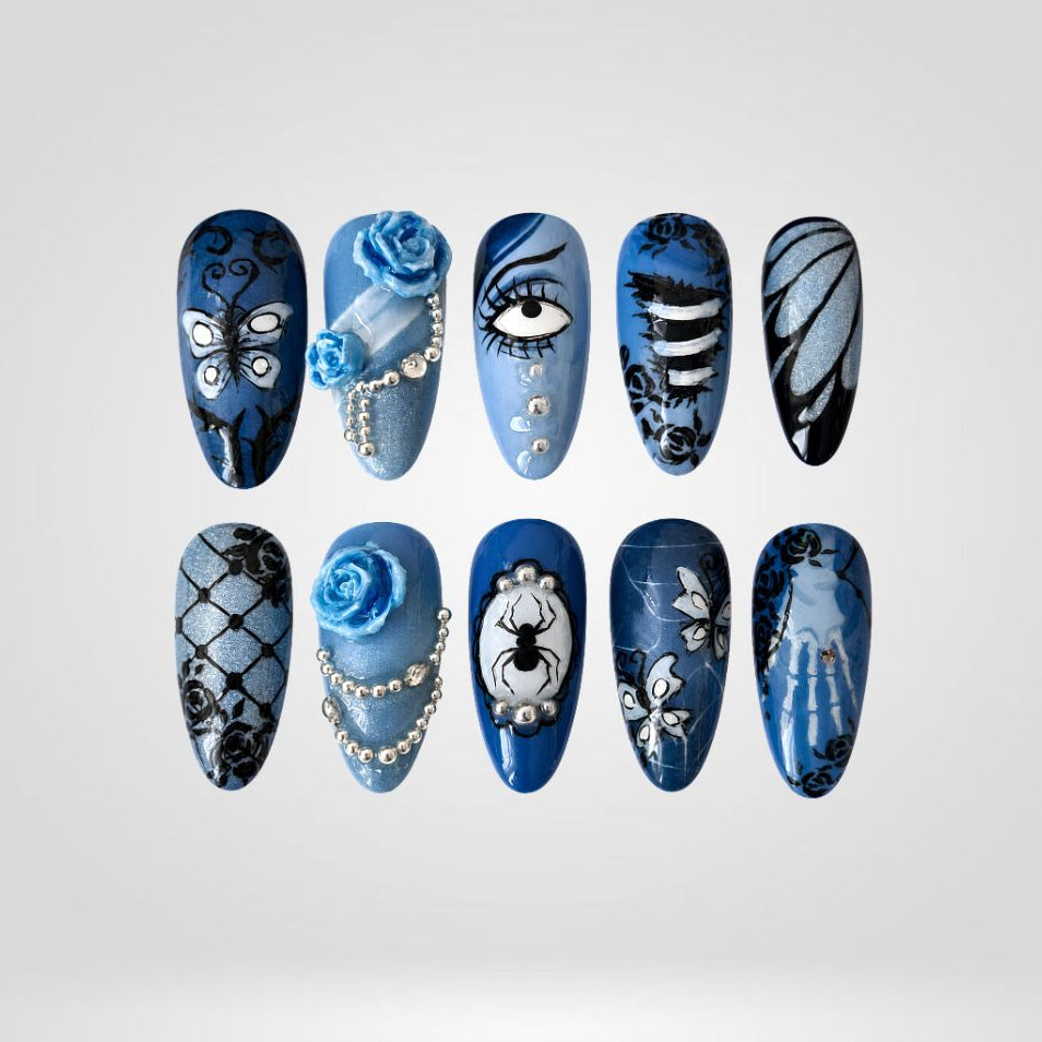 Bride Frost Blue Rose Press-On Nails - Aninail