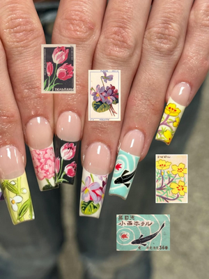 Handmade Vintage Botanical Press On Nails, Japanese Floral Garden Fake Nails, Unique Retro Flower Pattern Nails for Special Events | OB305HK