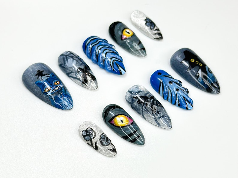 KPop Demon Hunters Press On Nails | Moonlit Demon Forest Nail Art | Handmade Fantasy KPop Nail | Long Stiletto Demon Hunter Nails | OB108HC