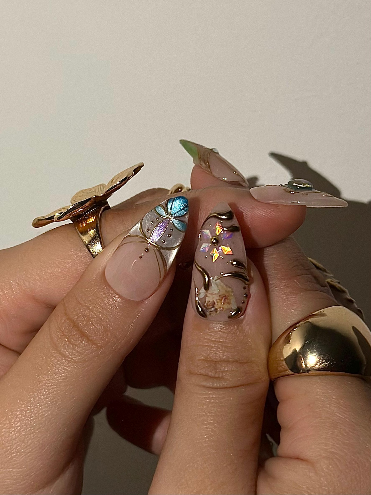 Baroque Angel Press On Nails for Vintage Lovers | Angel Art Nude Nails | Gold Scroll Luxury Press Ons | Antique Aesthetic Nails | OB1009HC
