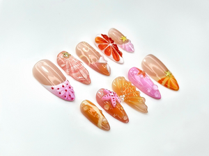 Tropical Summer Splash Press On Nails | Cute Starfish & Shell Design | Bright Sunset and Beach Theme Nails | 3D Ocean Nail Art | OB979EK