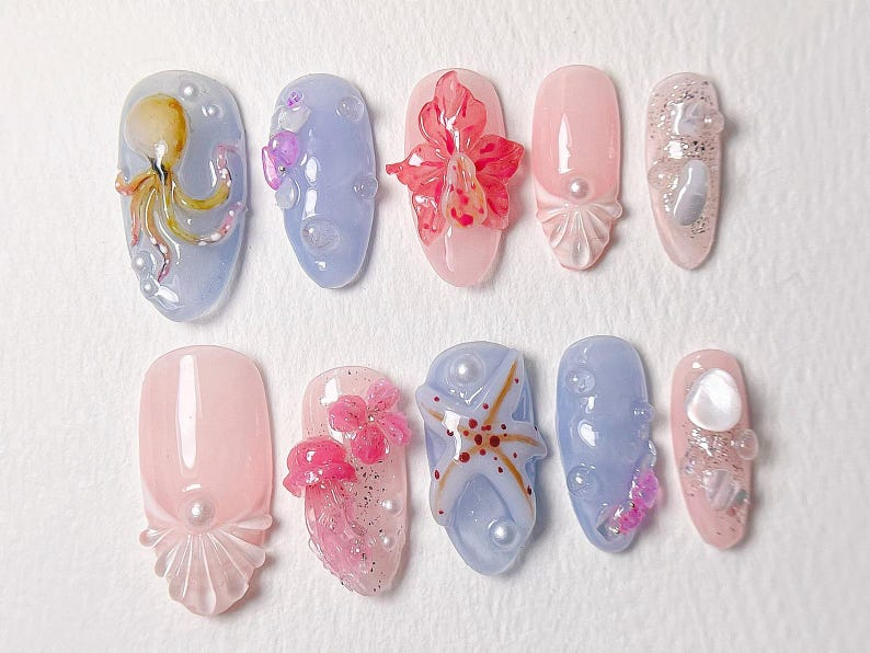 Combo Nature Pastel Press On Nails | Handmade Soft Nail Art | Elegant Spring Designs | Bestseller Nails | Girly Pastel Collection | OB999H