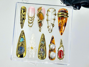 Gold Sculpture Press On Nails | Abstract Luxury Fake Nails | Metallic Stone Look Nail Art | Gold Detail Acrylic Nails |Luxury Nails |OB905YC