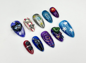 Unique Cosmic Galaxy Press On Nails | Metallic Space Theme Nails | Starry Night Press Ons | Handmade Cosmic Nails | Celestial Nails | OB965H