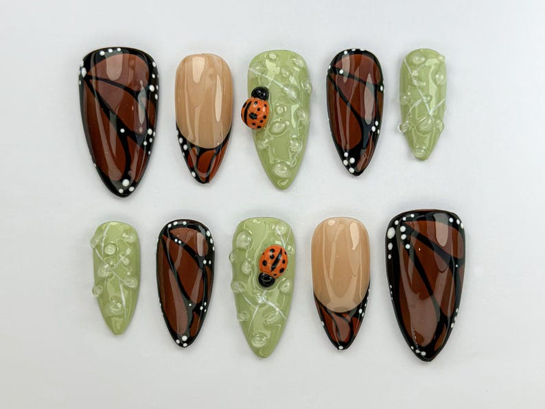 Nature Muse Nail Bundle | 3 Nature-Inspired Press On Nail Sets | Leaf, Butterfly & Floral Art | Reusable Nail Kit|OB103L