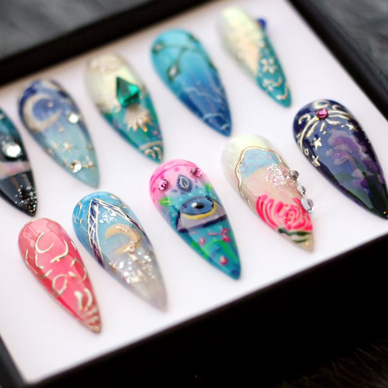 Moon & Star Crystal Press-On Nails - Aninail