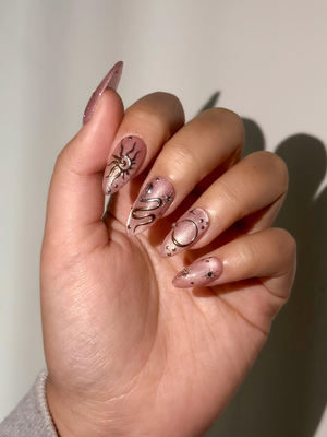 Gothic Sigil Luxury Press On Nails | Nude Rose Gothic Nail Art | Nude Rose Gothic Press Ons | Occult Symbol Set | OB1007EC