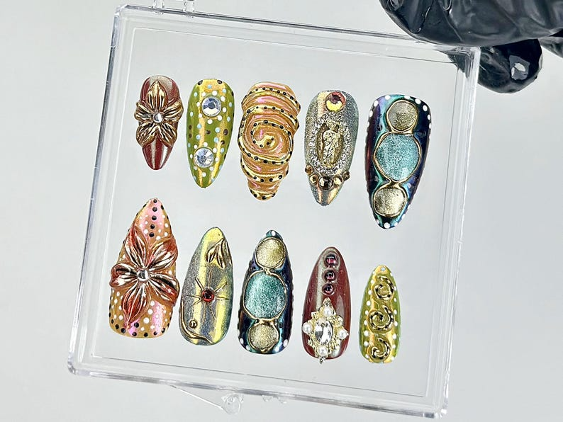 Luxe Gold Chrome Press On Nails | Artistic Metallic Fake Nails | Textured Gold 3D Design Nail Art | Gold & Silver Glam Press Ons | OB872YK
