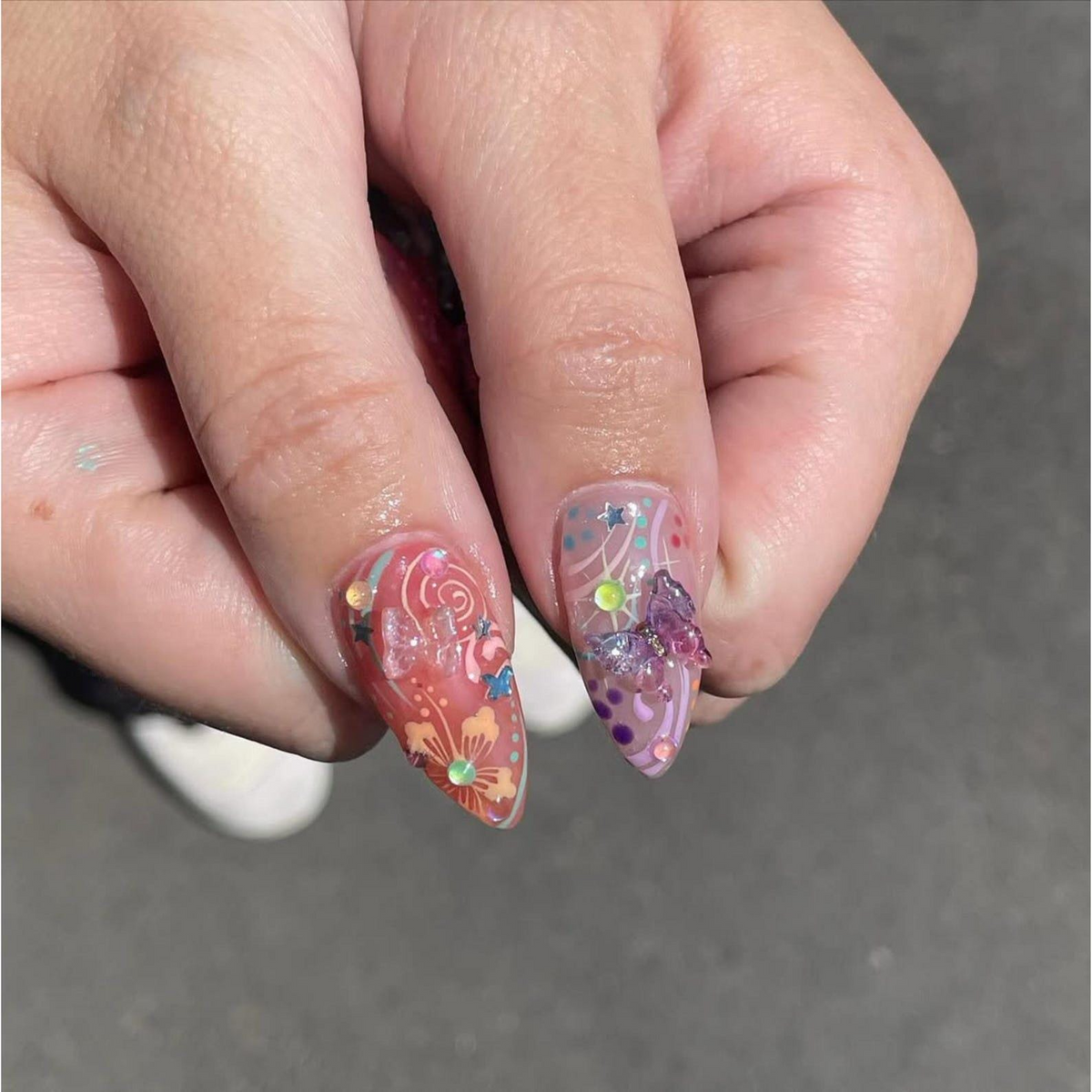 Kawaii Bunny Press On Nails | 3D Cute Rabbit & Star Nails | Rainbow Pastel Swirl Nail Art | Handmade Kawaii Nail | Fun Handmade Nail|OB982HC