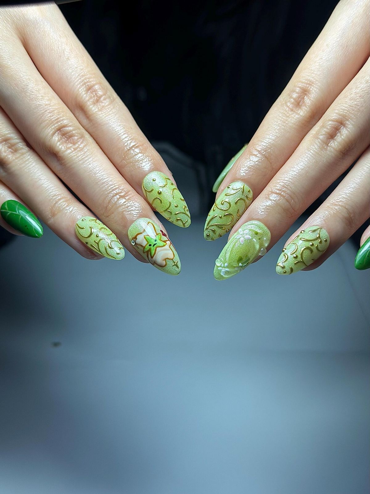 Korok Forest Press On Nails | Legend of Zelda Inspired Nails | Cute Green Fantasy Nail Art | Korok Leaf Nails | Game Press Ons | OB325HC