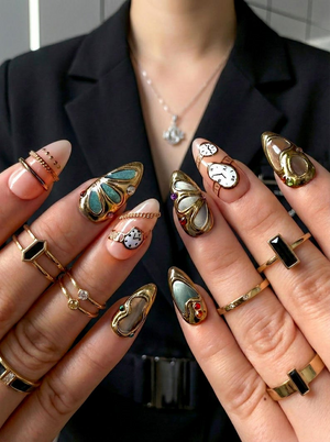 Opulent Gold Luxury Press On Nails | Vintage Watch Gothic Nail Art | Gold Frame Clock Inspired Nail Set | OC1239EC