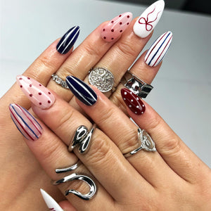 4th of July Press On Nails | Red White Blue Coquette Nails | Patriotic Almond Nails | USA Flag Summer BBQ Nails | Americana Nails | OB399LK