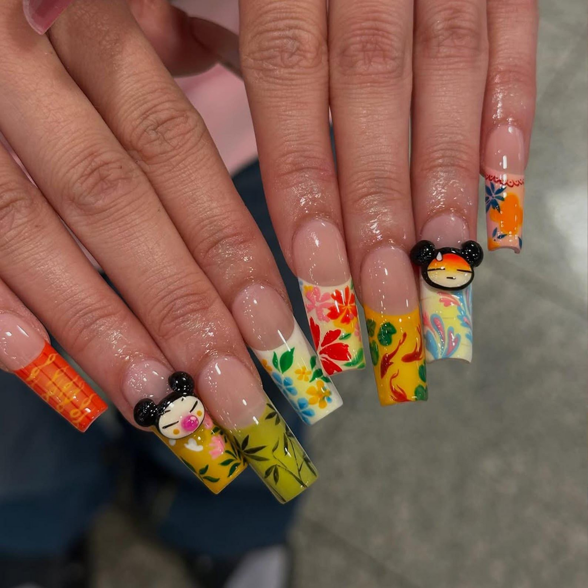 Pucca Cartoon Press On Nails | 3D Floral & Character Nail Art | Cute Cartoon Nail Set | Pucca-Inspired Nail| Kawaii Fun Nail Design| OB891HK