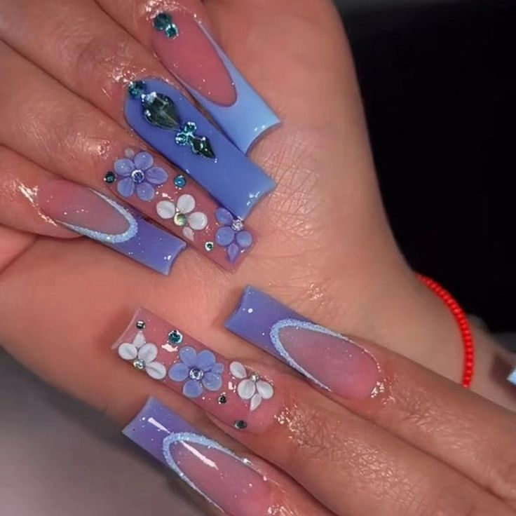 Blue Bloom 3D Floral Press-On Nails - Aninail