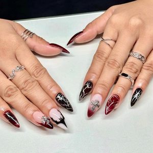 Edgy Chic Manicure Press On Nails | Y2K Gothic Fake Nails | Dark Elegance Nail Charms | Punk Rock Nail Art | Mystic Gothic Tips Nails |OC20Y