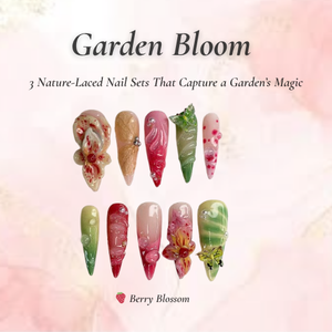 Garden Bloom Nail Bundle | 3 Nature-Inspired Press On Sets | Velvet, Berry, Butterfly Designs| OB102L