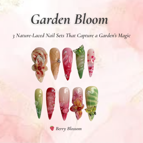 Garden Bloom Nail Bundle | 3 Nature-Inspired Press On Sets | Velvet, Berry, Butterfly Designs| OB102L
