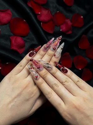 Red Pink Heart Press On Nails | Valentine Nail Wraps| Y2K Heart Nail Art | Handmade Statement Press Ons | Valentine Nails | OB997GC