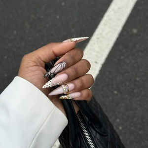 Butterfly Elegance Luxury Press On Nails | Nude Gold Crystal Nail Set | Crystal Wing Nail Art | Spring Butterfly | OB269EC