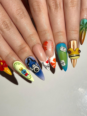 Tropical Vacation Press On Nails | 3D Beach Frog Nails | Puerto Summer Nail Art | Colorful Travel Press Ons | Handmade Nails | OB315HC