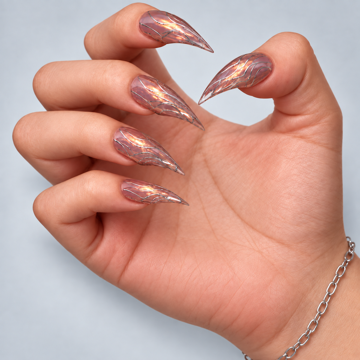 Silver Ember Claw Press-On Nails - Aninail