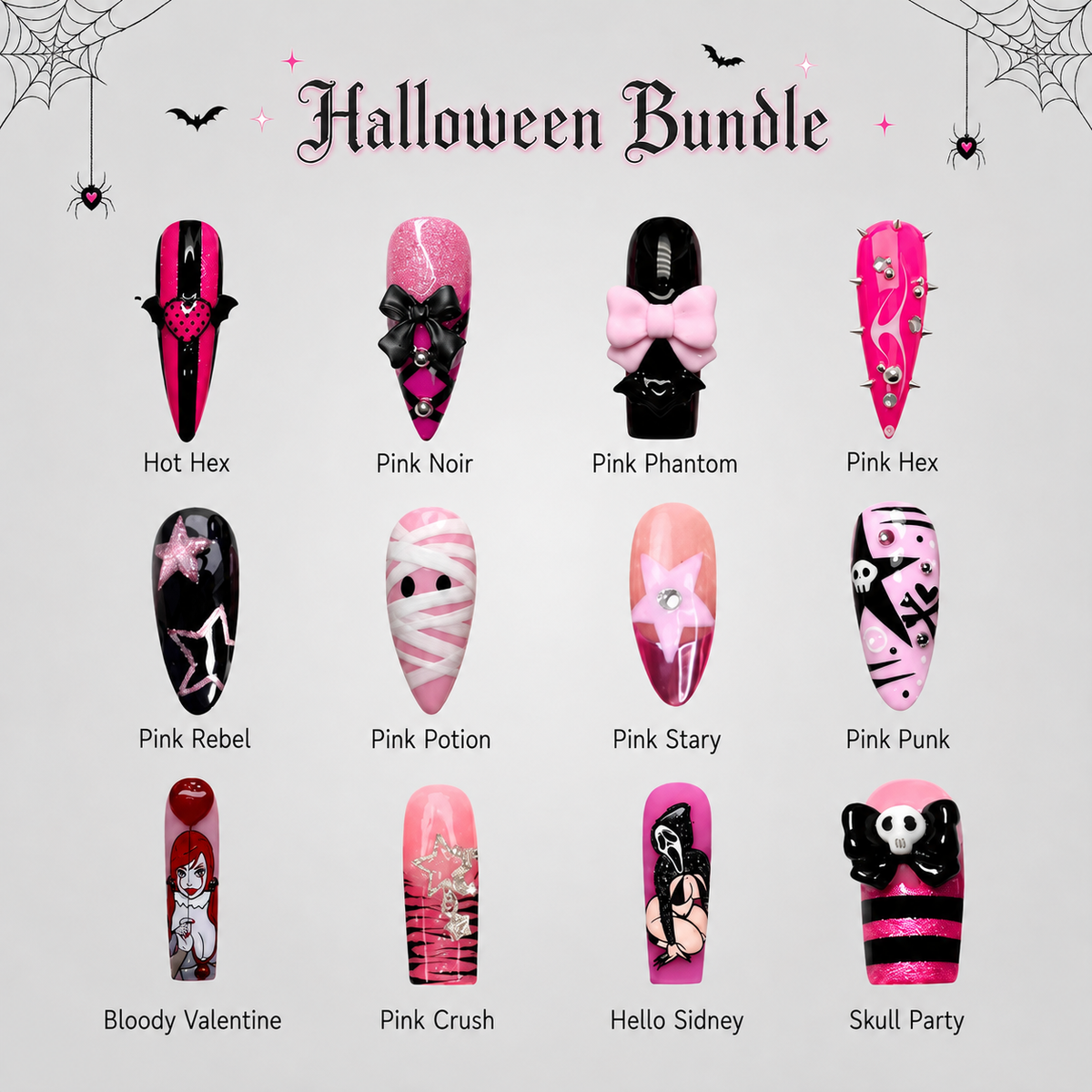 Pink Hex Halloween 12-Set Bundle Press-On Nails - Aninail
