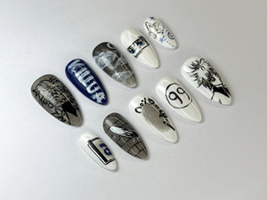 Killua Zoldyck Anime Press On Nails | Hunter x Hunter Nail Art | Unique Killua-Inspired Nail Art | Manga Black & White Nail Set | OB708HC