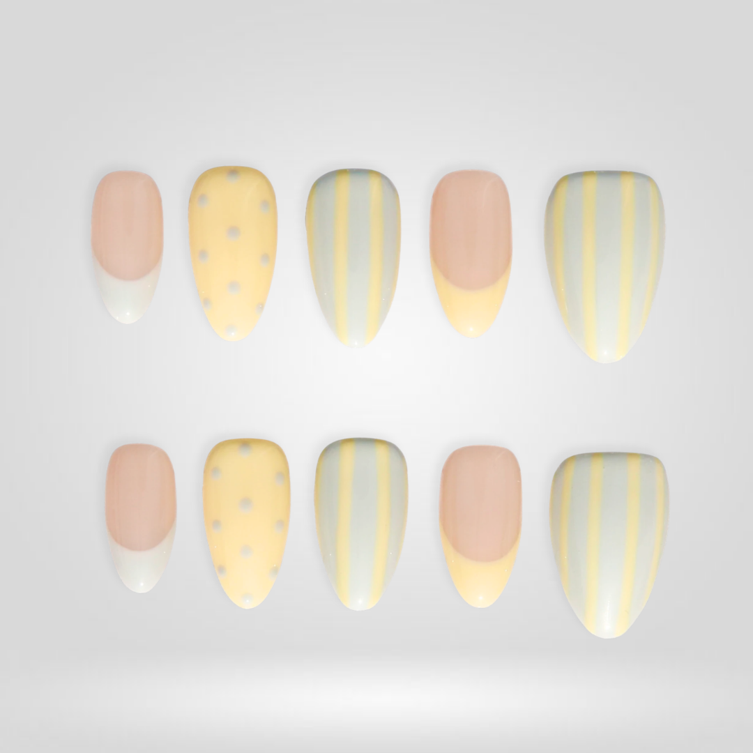 Lemon Sorbet Pastel Stripe Press-On Nails - Aninail