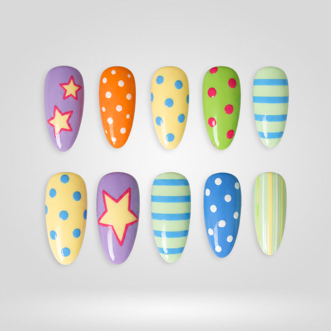 Playful Stripe Almond Press-On Nails - Aninail