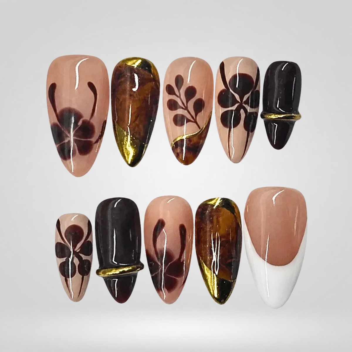 Cocoa Bloom Floral Press-On Nails - Aninail