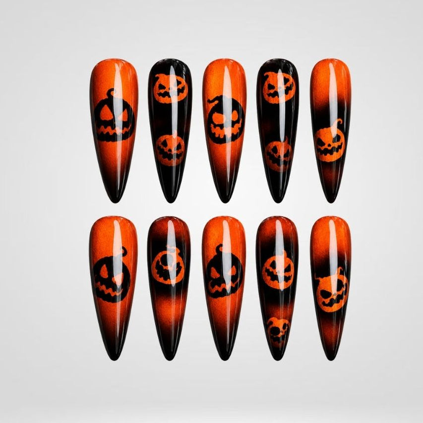Shadow Glow Pumpkin Cat Eye Press-On Nails - Aninail