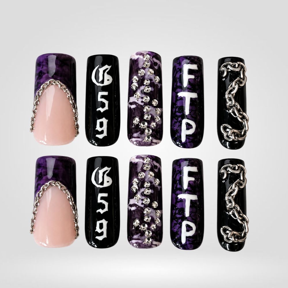 Purple Grunge Press-On Nails â€“ Square - Aninail