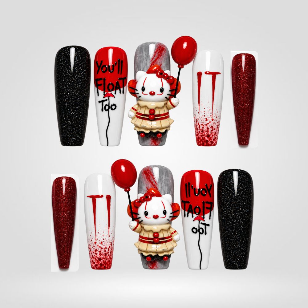 Red Carnival Horror Press-On Nails â€“ Coffin - Aninail