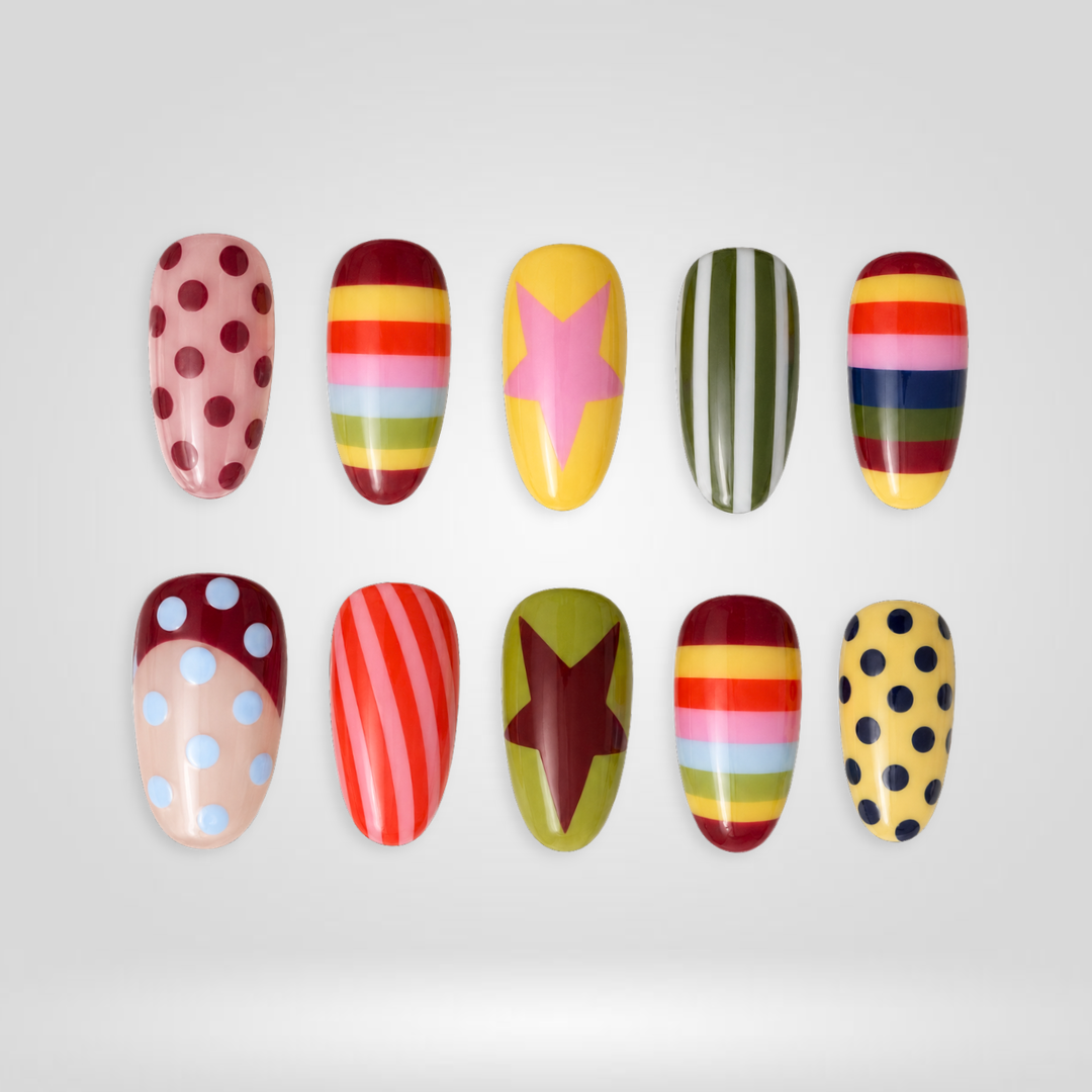 Retro Rainbow Polka Dot Press-On Nails - Aninail