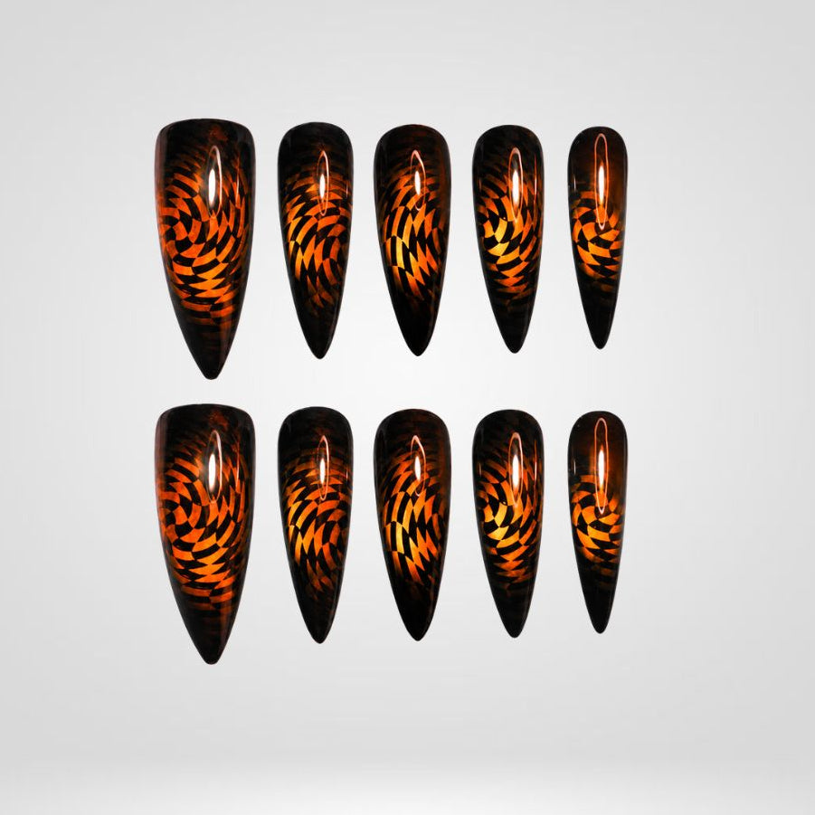 Inferno Fern Flame Cat Eye Press-On Nails - Aninail