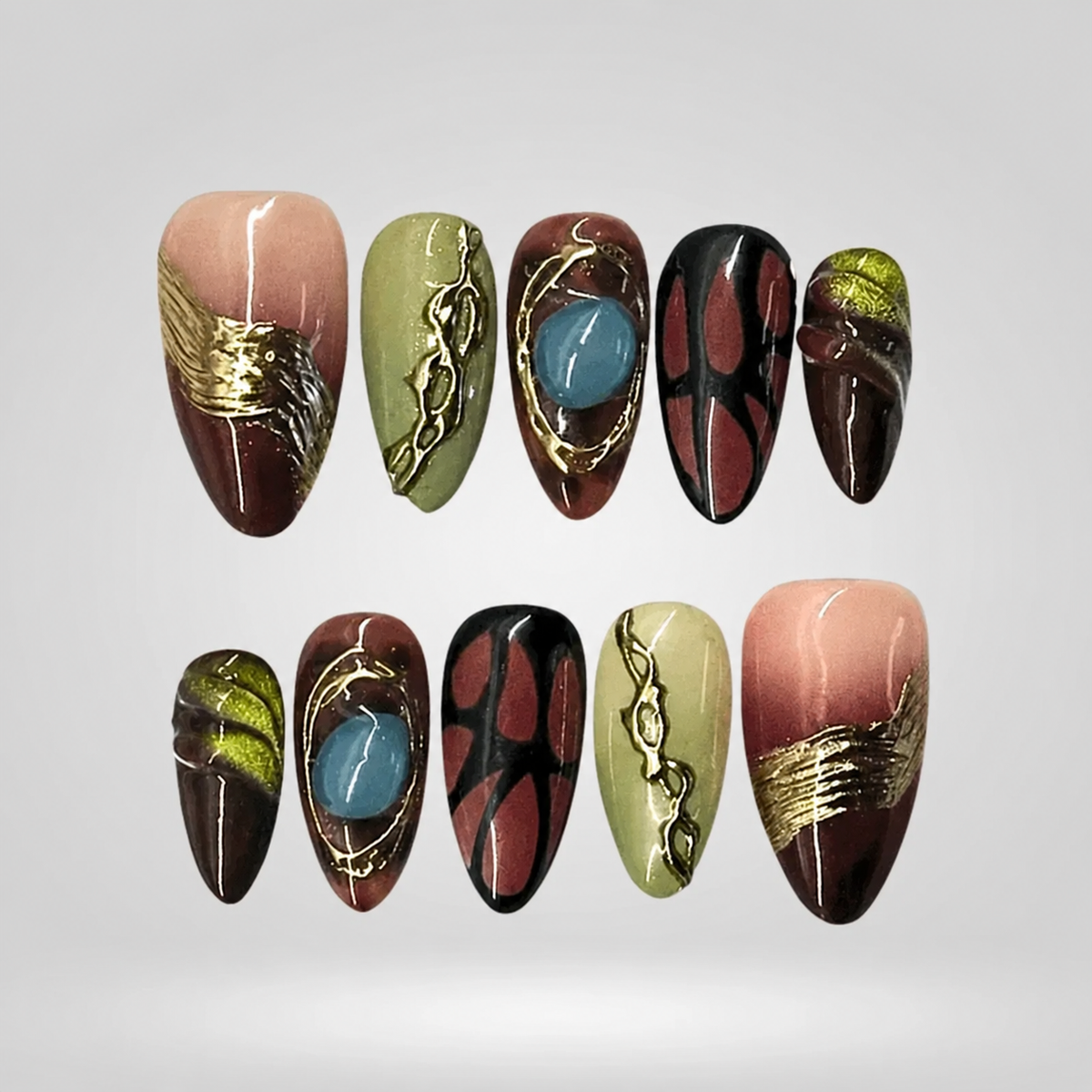 Olive Gold Marble Press-On Nails - Aninail