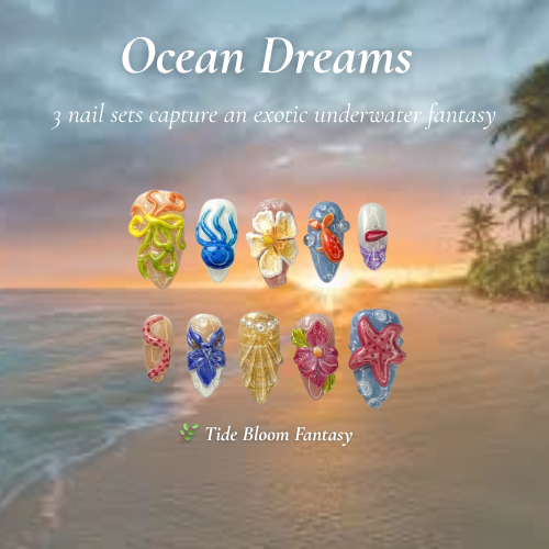 Ocean Dreams Nail Bundle | 3 Sea-Inspired Press On Nail Sets | Mermaid, Coral & Shark Vibes | OB100L