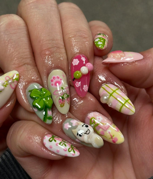 Kawaii Cute Press On Nails by DoryNails | Pastel Bunny Clover 3D Press Ons | Sakura Bunny Fake Nails | Kawaii Spring Nail Art | OB827YC
