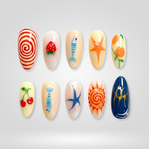 Coastal Pop Fish Lemon Press-On Nails - Aninail