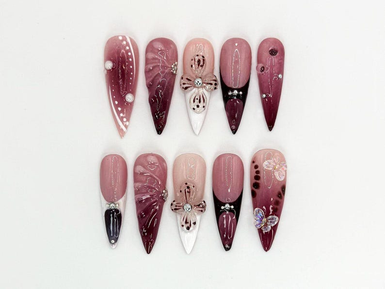 Combo Colorful Floral Press On Nails | Pastel Garden Nail Art | Flower & Butterfly Designs | Bestseller Nails | Floral Collection | OB998H