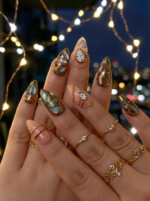 Opulent Gold Luxury Press On Nails | Vintage Watch Gothic Nail Art | Gold Frame Clock Inspired Nail Set | OC1239EC