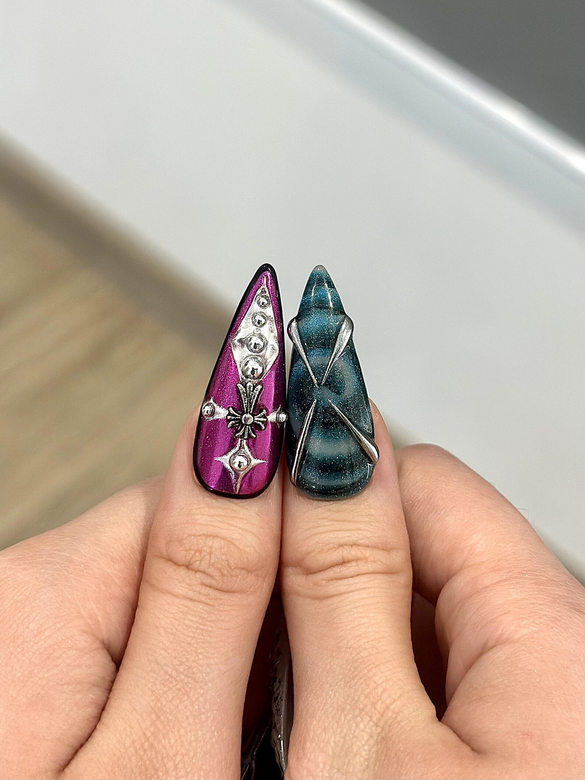 Artistic Gothic Press On Nails | Dark Marble Abstract Nails | Handmade Stiletto Nail Art | OB1268GC