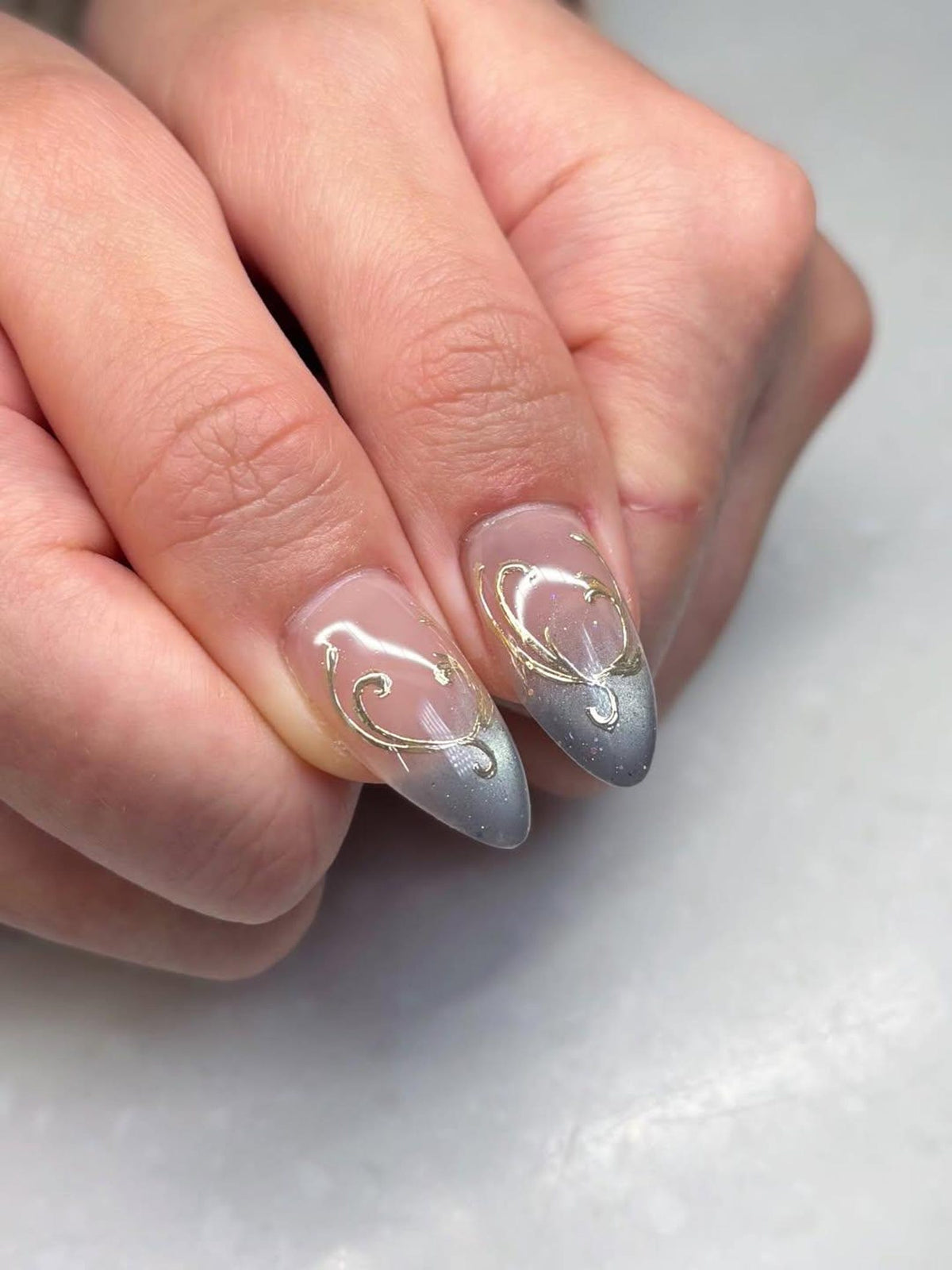 Teal Cat Eye Press On Nails | Elegant Vintage Nail Art | Ocean Marble Luxury Nails | Floral Blue Gradient Nails | Classy Press Ons | OB332HK