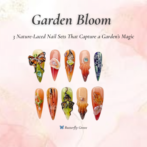 Garden Bloom Nail Bundle | 3 Nature-Inspired Press On Sets | Velvet, Berry, Butterfly Designs| OB102L