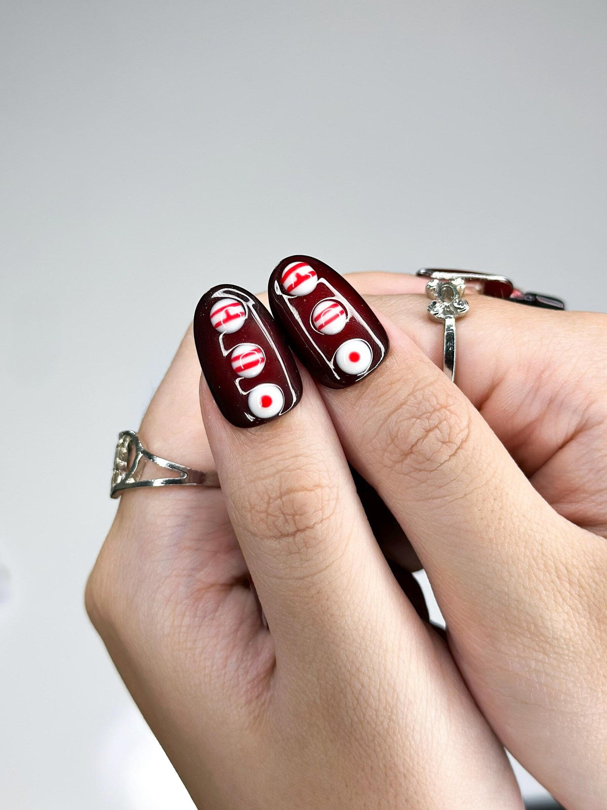 Kpop Inspired Arirang Spirit Nails | 7 Spirit Cupid Voyage Press Ons | Red White Silver 3D Chrome Nails | Fandom Concert Nails | OB359IC
