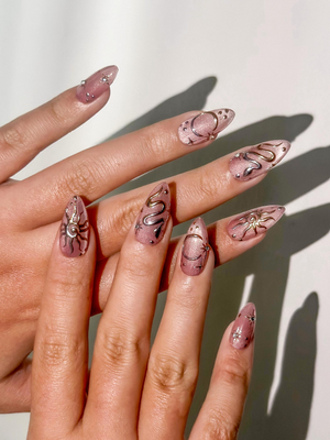 Gothic Sigil Luxury Press On Nails | Nude Rose Gothic Nail Art | Nude Rose Gothic Press Ons | Occult Symbol Set | OB1007EC