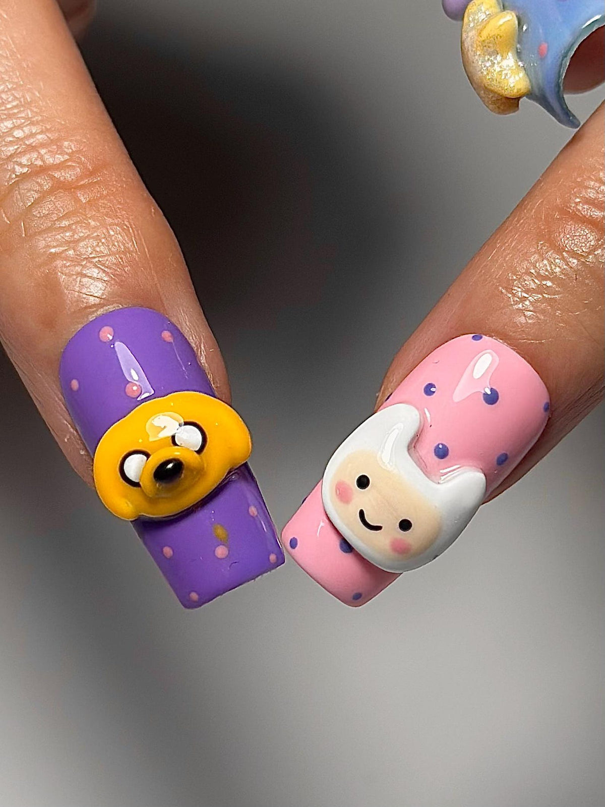 Adventure Time Press On Nails | Finn & Jake Cartoon Nails | Cute Kawaii Character Nail Art | Colorful 3D Nails | Fun Press Ons | OB331HC