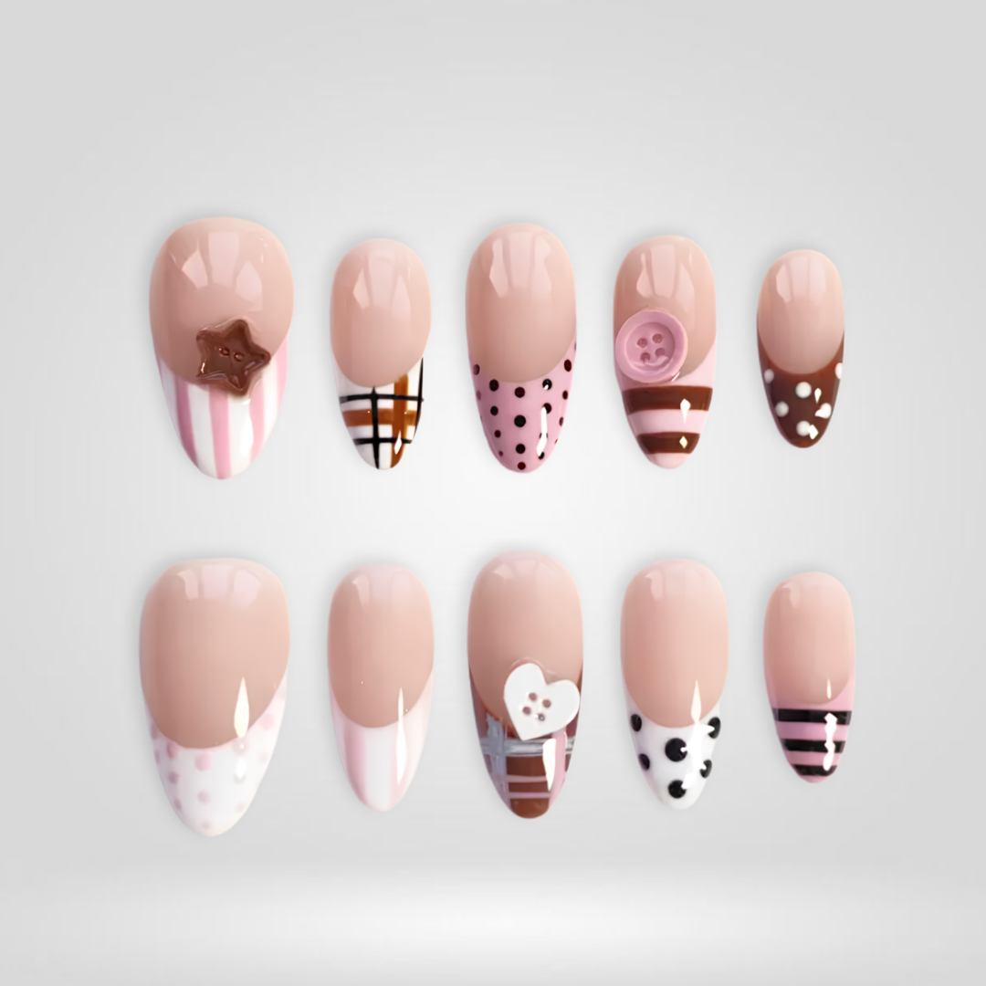 Cocoa Button 3D Press-On Nails - Aninail